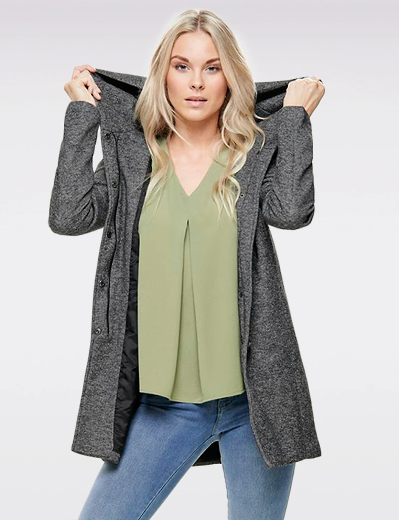 Straight Fit Hooded Zip-Front Jacket- Recycled Lightweight Design by Only