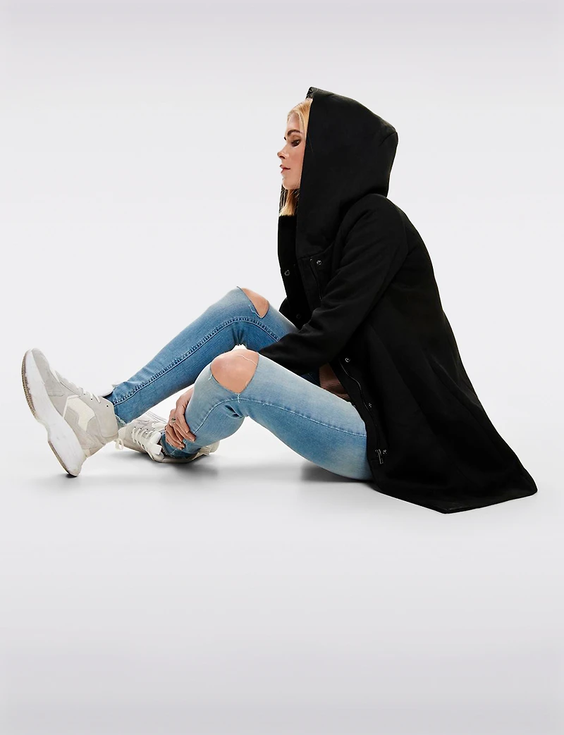 Straight Cut Hooded Zip-Front Coat - Light Heathered Design by Only