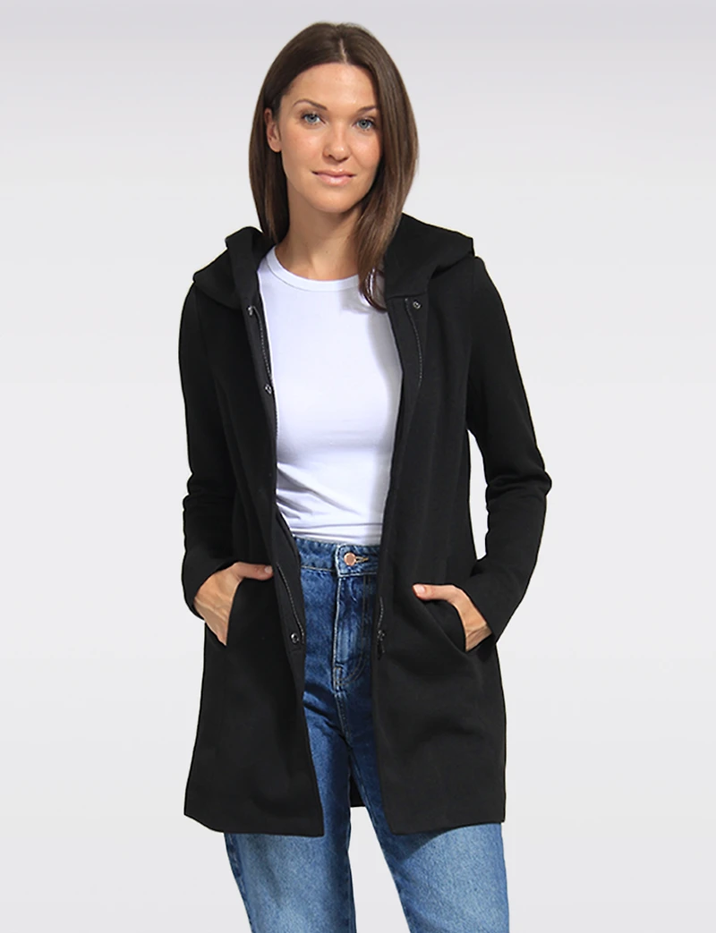 Straight Cut Hooded Zip-Front Coat - Light Heathered Design by Only
