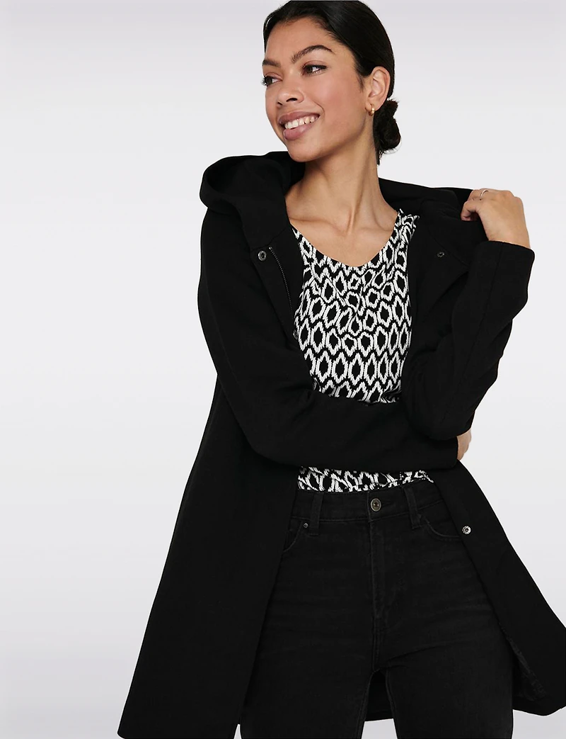 Straight Cut Hooded Zip-Front Coat - Light Heathered Design by Only