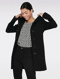 Straight Cut Hooded Zip-Front Coat - Light Heathered Design by Only