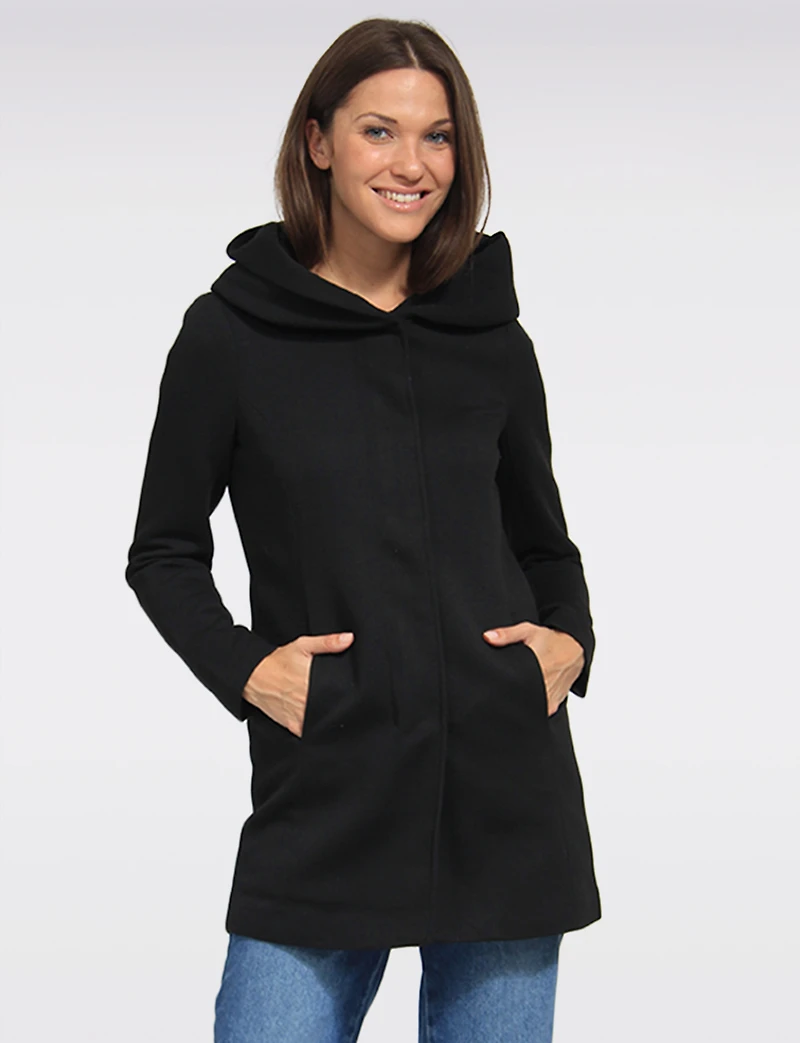 Straight Cut Hooded Zip-Front Coat - Light Heathered Design by Only