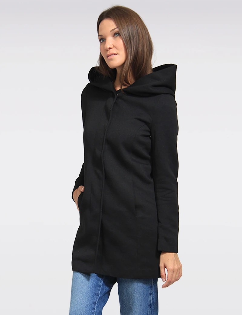 Straight Cut Hooded Zip-Front Coat - Light Heathered Design by Only