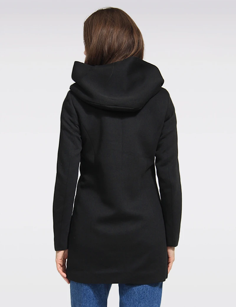Straight Cut Hooded Zip-Front Coat - Light Heathered Design by Only