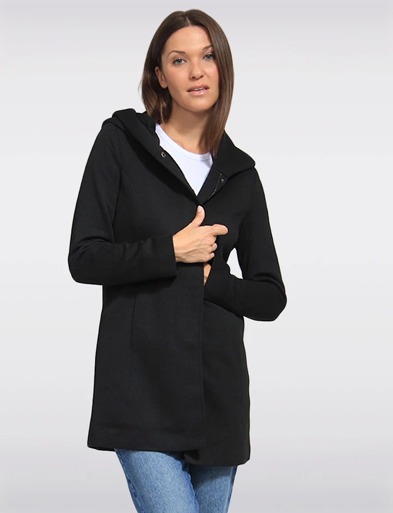 Straight Cut Hooded Zip-Front Coat - Light Heathered Design by Only