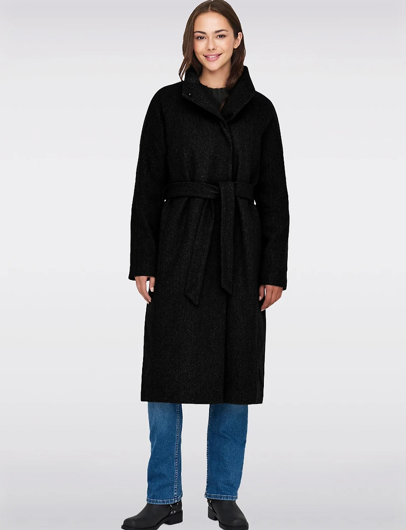 Chic Slim Fit High Neck Wool Blend Coat with Adjustable Belt by Only