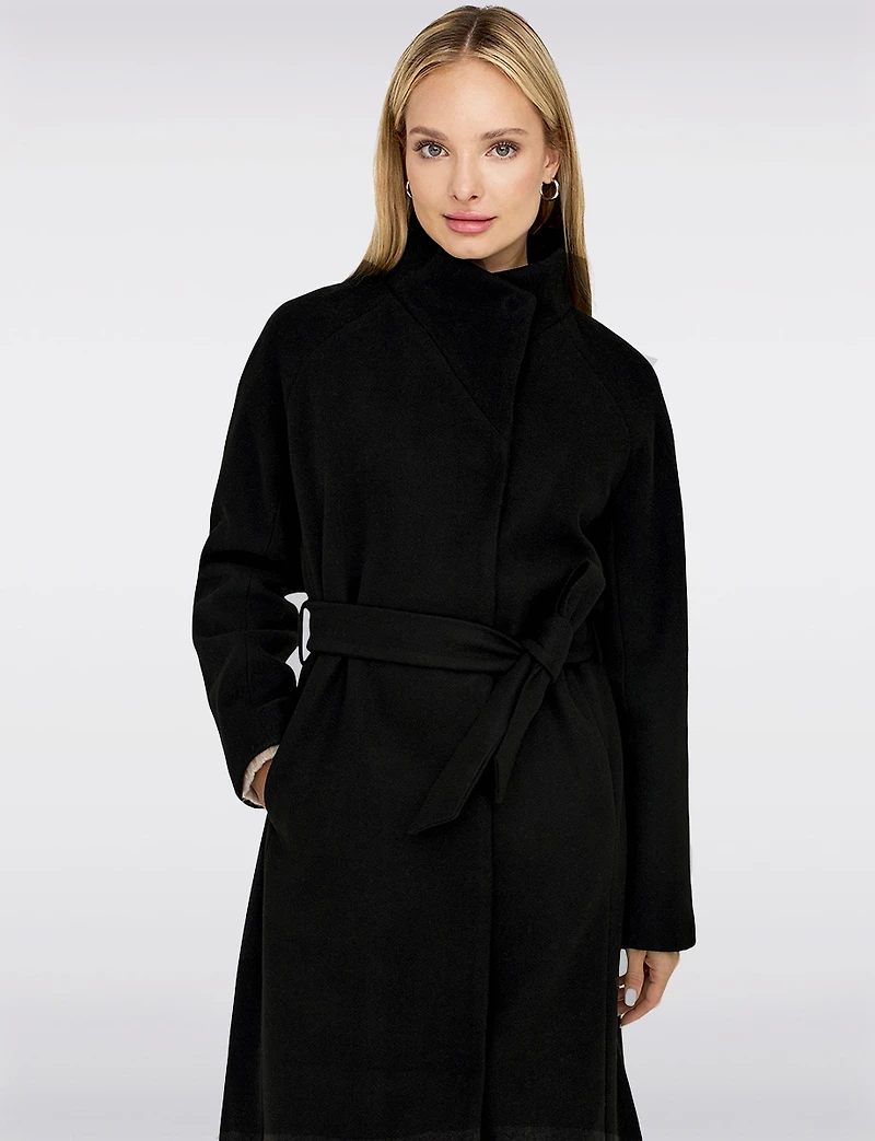 Chic Slim Fit High Neck Wool Blend Coat with Adjustable Belt by Only