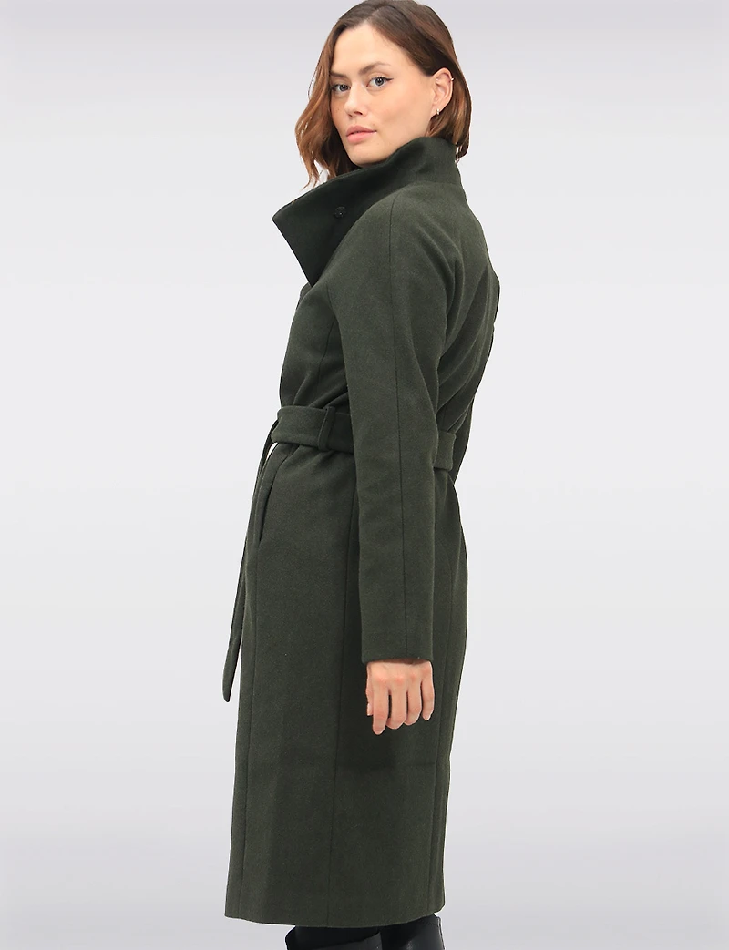 Chic Slim Fit High Neck Wool Blend Coat with Adjustable Belt by Only