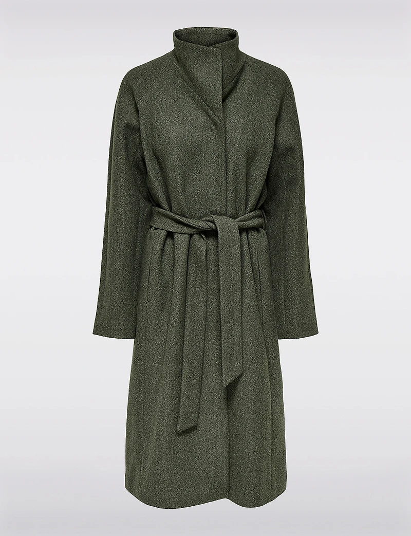 Chic Slim Fit High Neck Wool Blend Coat with Adjustable Belt by Only