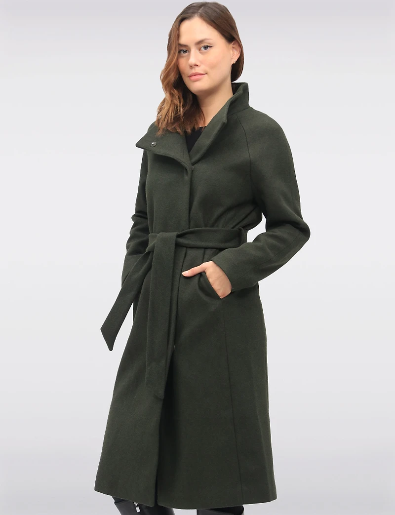 Chic Slim Fit High Neck Wool Blend Coat with Adjustable Belt by Only