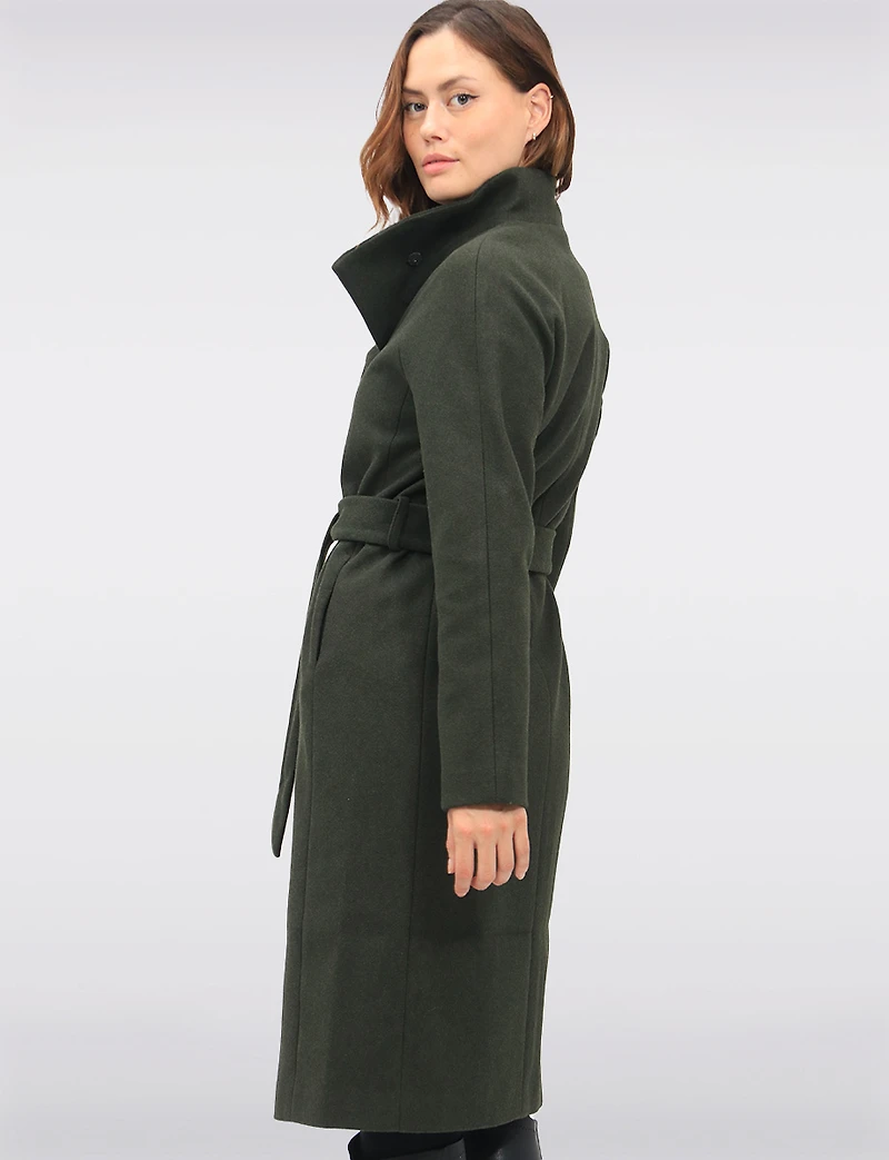 Chic Slim Fit High Neck Wool Blend Coat with Adjustable Belt by Only