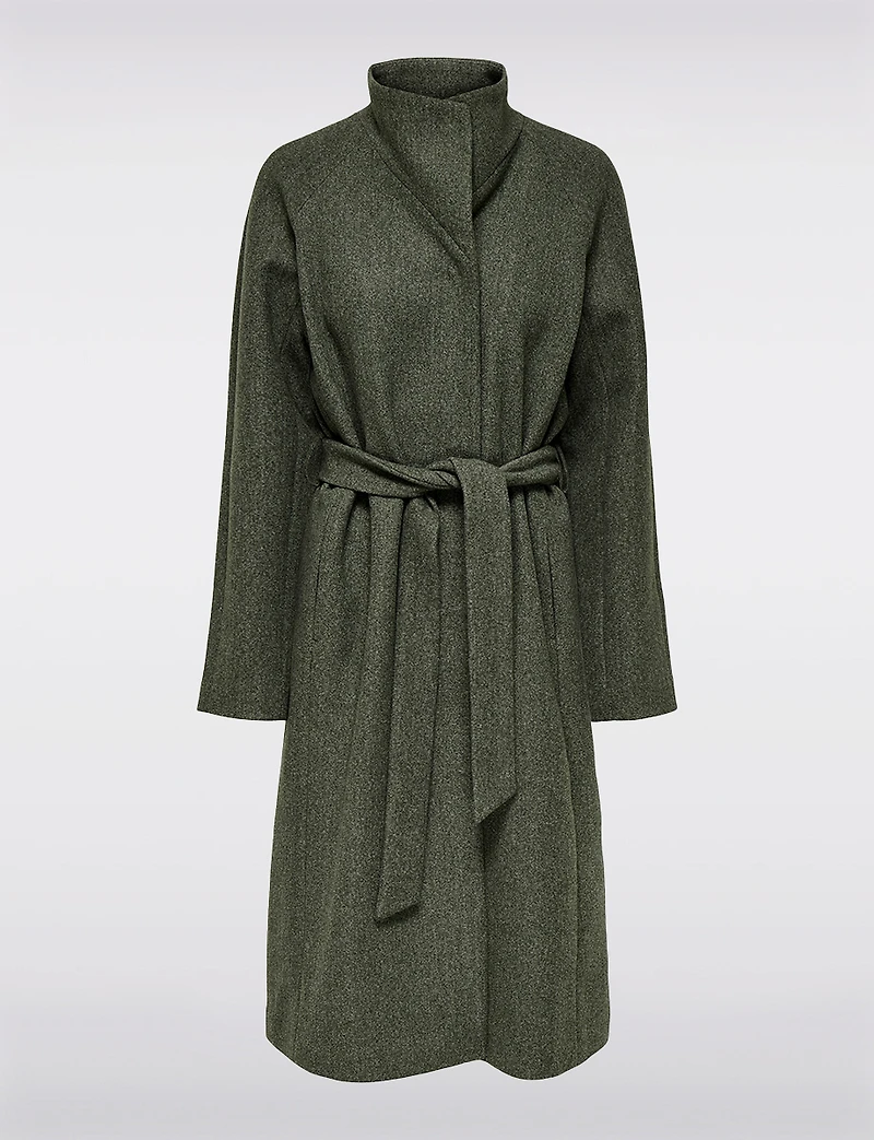 Chic Slim Fit High Neck Wool Blend Coat with Adjustable Belt by Only