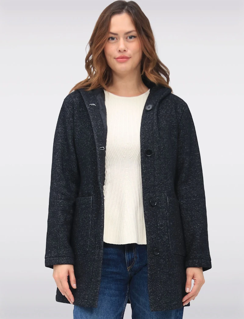 Versatile Vegan Hooded Jacket with Heathered Design and Patch Pockets by Details