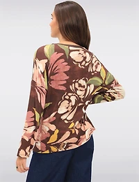 Soft & Stretchy V-Neck Long Sleeve Knit Top with Floral Print by Froccella