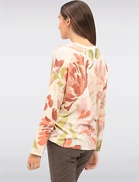 Soft & Stretchy V-Neck Long Sleeve Knit Top with Floral Print by Froccella