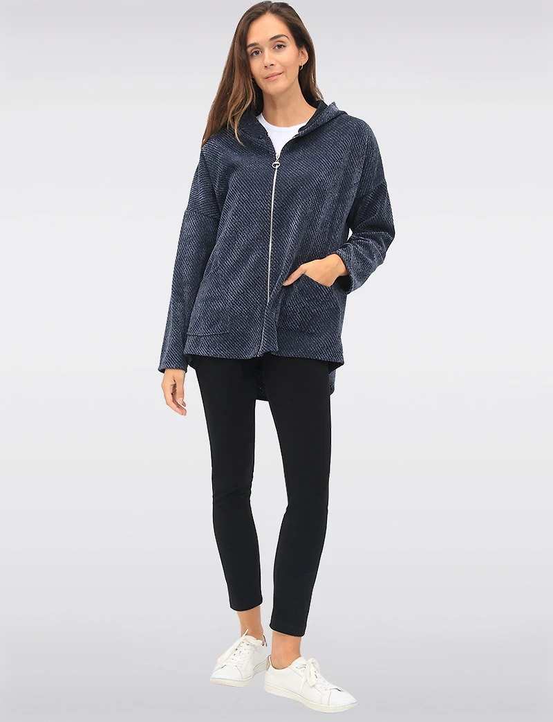 Versatile Zip-Front Soft Chenille Hoodie with Patch Pockets by Froccella