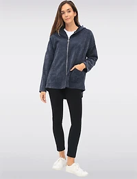 Versatile Zip-Front Soft Chenille Hoodie with Patch Pockets by Froccella