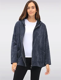 Versatile Zip-Front Soft Chenille Hoodie with Patch Pockets by Froccella