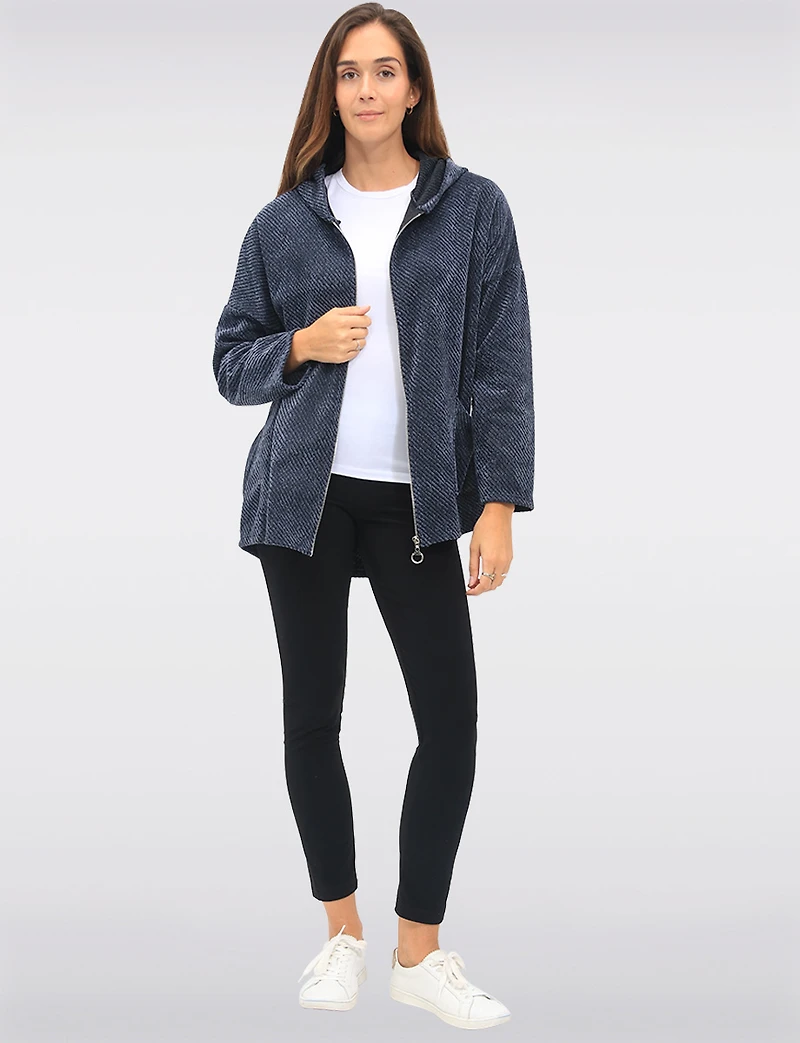 Versatile Zip-Front Soft Chenille Hoodie with Patch Pockets by Froccella