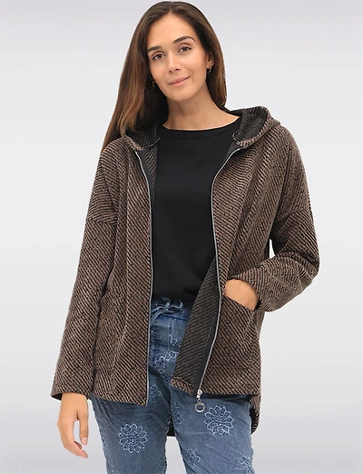 Versatile Zip-Front Soft Chenille Hoodie with Patch Pockets by Froccella