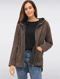 Versatile Zip-Front Soft Chenille Hoodie with Patch Pockets by Froccella