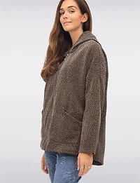 Versatile Zip-Front Soft Chenille Hoodie with Patch Pockets by Froccella