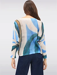 Chic Long Dolman Sleeves Boatneck Abstract Printed Knit Top by Froccella