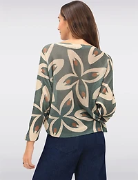 Chic Long Dolman Sleeves Boatneck Large Floral Printed Knit Top by Froccella