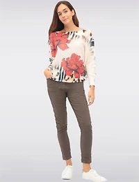 Chic Long Dolman Sleeves Boatneck Floral & Animal Printed Knit Top by Froccella