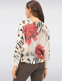 Chic Long Dolman Sleeves Boatneck Floral & Animal Printed Knit Top by Froccella