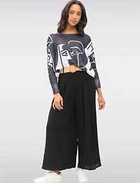 Chic Long Dolman Sleeves Boatneck Abstract Picasso Printed Knit Top by Froccella