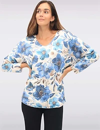 Soft Fine-Knit Printed Wool-Blend V-Neck Top with Dolman Sleeves by Froccella