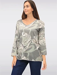 Soft Printed Wool-Blend V-Neck Knit Top with Dolman Sleeves by Froccella