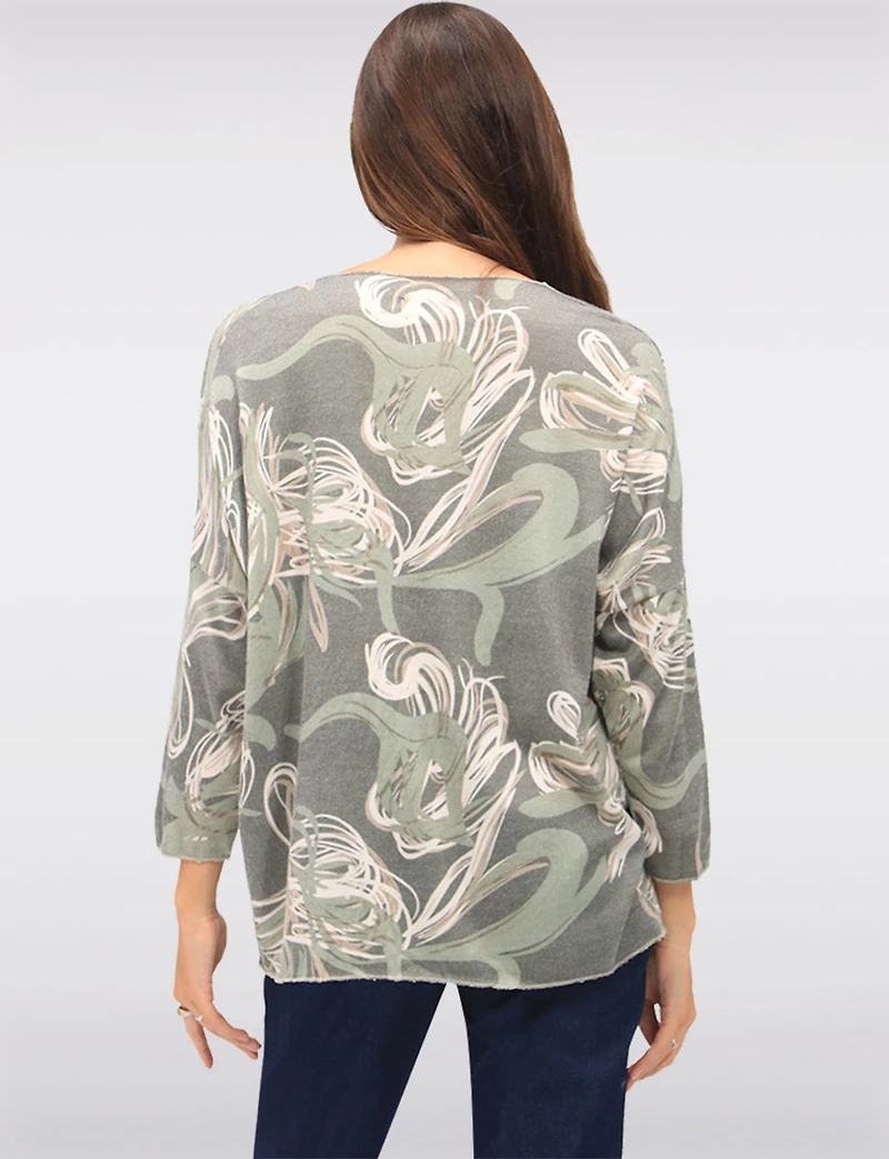 Soft Printed Wool-Blend V-Neck Knit Top with Dolman Sleeves by Froccella