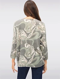 Soft Printed Wool-Blend V-Neck Knit Top with Dolman Sleeves by Froccella