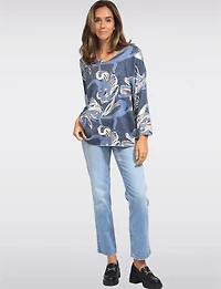 Soft Printed Wool-Blend V-Neck Knit Top with Dolman Sleeves by Froccella
