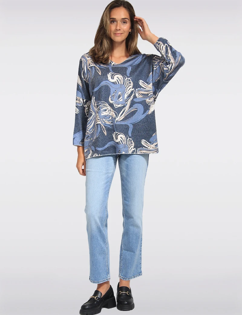 Soft Printed Wool-Blend V-Neck Knit Top with Dolman Sleeves by Froccella