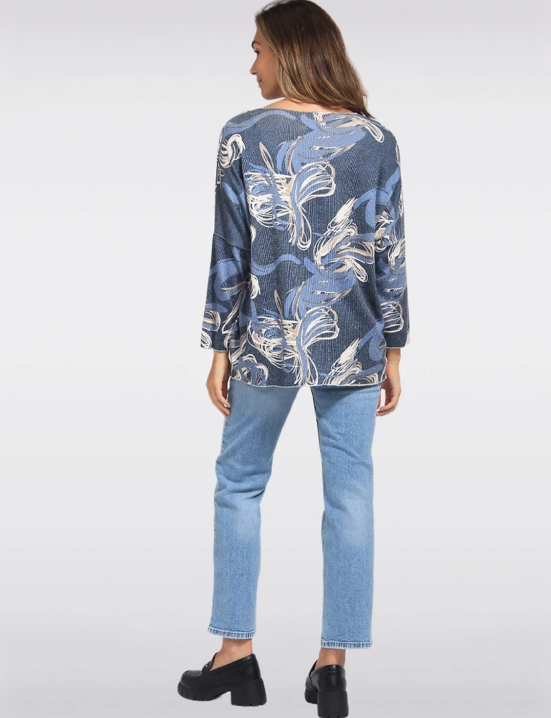 Soft Printed Wool-Blend V-Neck Knit Top with Dolman Sleeves by Froccella