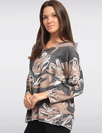 Soft Printed Wool-Blend V-Neck Knit Top with Dolman Sleeves by Froccella