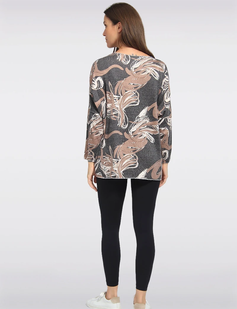 Soft Printed Wool-Blend V-Neck Knit Top with Dolman Sleeves by Froccella