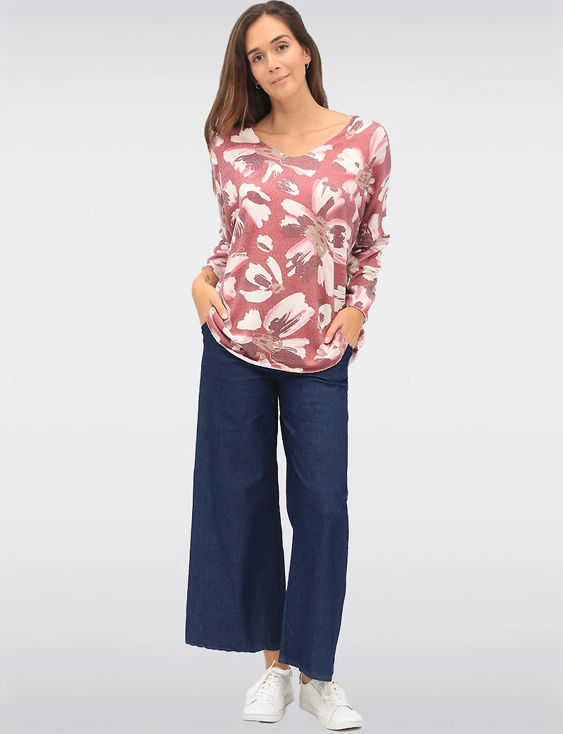Soft Lightweight Wool-Blend V-Neck Knit Top with Dolman Sleeves by Froccella