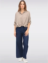 Lightweight Silver-Studded Tie-Front Shirt Crinkled Flowy Fabric by Froccella