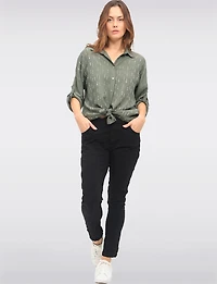 Lightweight Silver-Studded Tie-Front Shirt Crinkled Flowy Fabric by Froccella