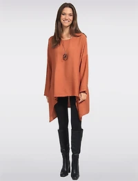 Chic High-Low Crinkle Tunic with Adjustable Long Sleeves & Necklace by Froccella