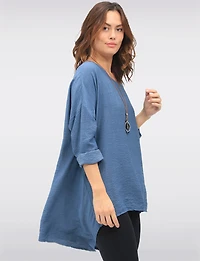 Chic High-Low Crinkle Tunic with Adjustable Long Sleeves & Necklace by Froccella
