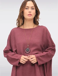 Chic High-Low Crinkle Tunic with Adjustable Long Sleeves & Necklace by Froccella