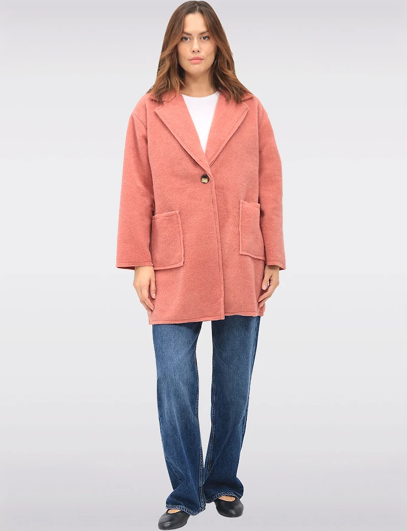 Single-Breasted Notch Collar Boucle Coat with Patch Pockets by Froccella