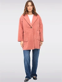 Single-Breasted Notch Collar Boucle Coat with Patch Pockets by Froccella