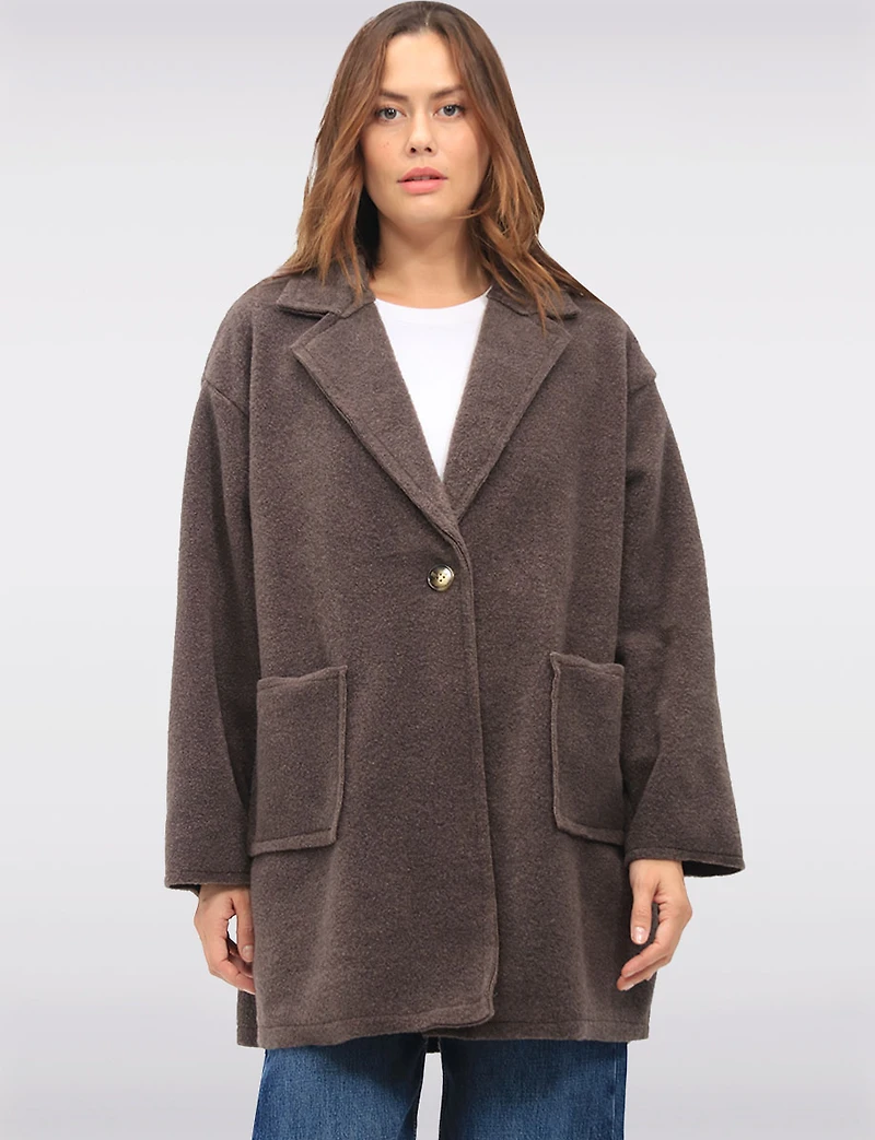 Single-Breasted Notch Collar Boucle Coat with Patch Pockets by Froccella