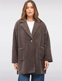 Single-Breasted Notch Collar Boucle Coat with Patch Pockets by Froccella